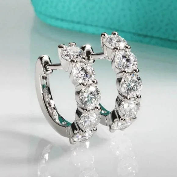 Certified 3ct. t.w. Moissanite Diamond 2cm Huggie Hoop Earrings NEW - Picture 12 of 15